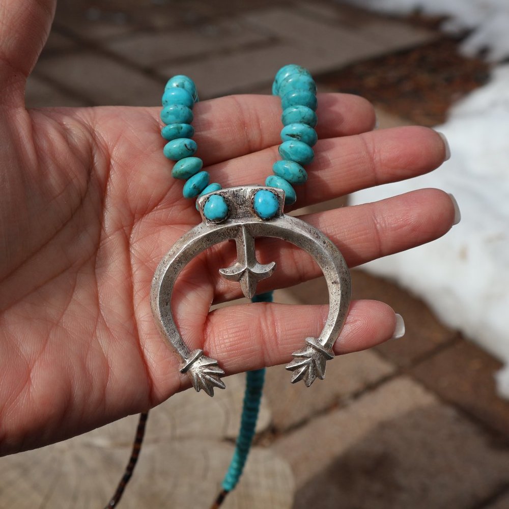 Vintage Navajo Necklace Naja‎ Genuine Native American Sterling Silver Jewelry ** - Picture 5 of 11
